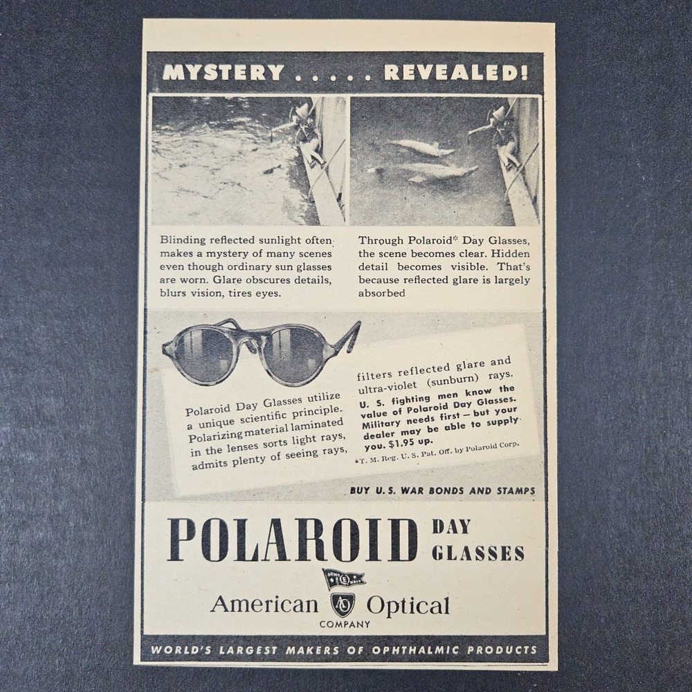 1944 Polaroid Day Glasses American Optical Company Vintage Print Ad Polarizing